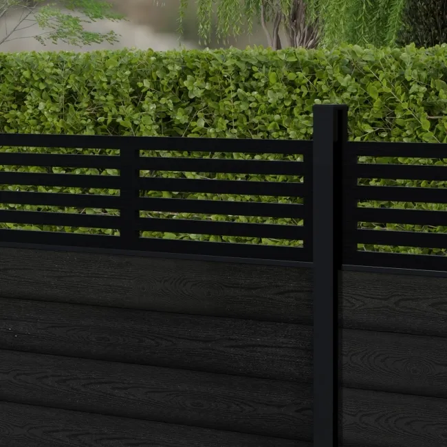 LuxeLine Composite Fence Panel Black 3ft High - Slat Decorative Screen with Aluminium Post