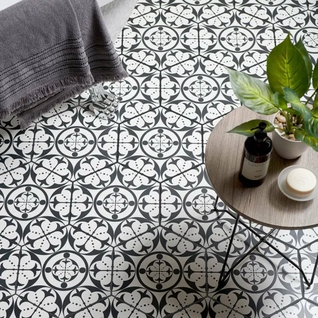 Kendal Hexagon Black Satin Pattern Wall and Floor Tiles