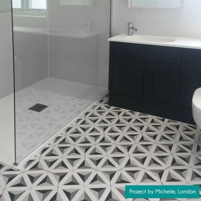 Contour Shadow Black and White Hexagon Patterned Floor Tiles