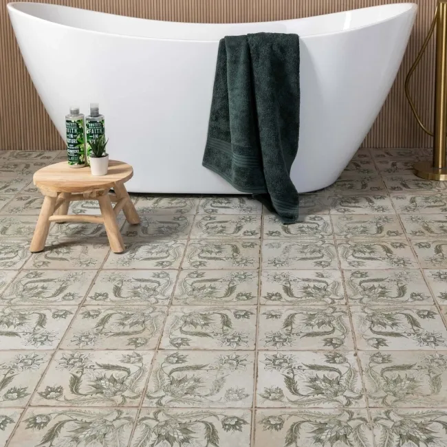 Helix Sage Green Matt Patterned Wall and Floor Tiles