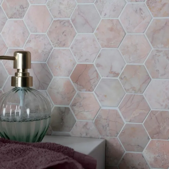 Himalayan Pink Honed Marble Hexagon Mosaic Wall And Floor Tiles