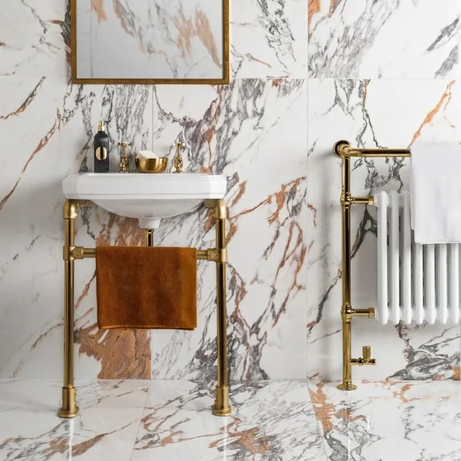 Deluxe Gold Leaf Ultra Porcelain Gloss White Marble Effect Tiles