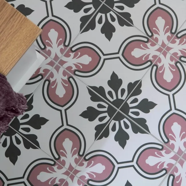 Fiore Pink Matt Patterned Wall and Floor Tiles