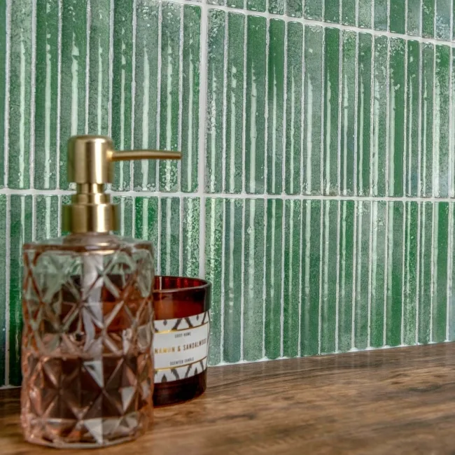 Meraki Turquoise Green Gloss Kitt-Kat Mosaic Effect Wall Tiles