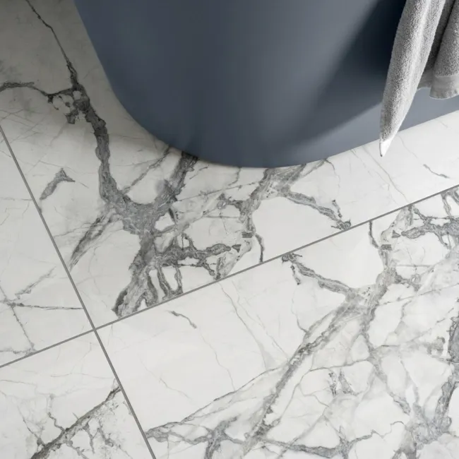 Olympia White Porcelain Marble Effect Polished Wall and Floor Tiles