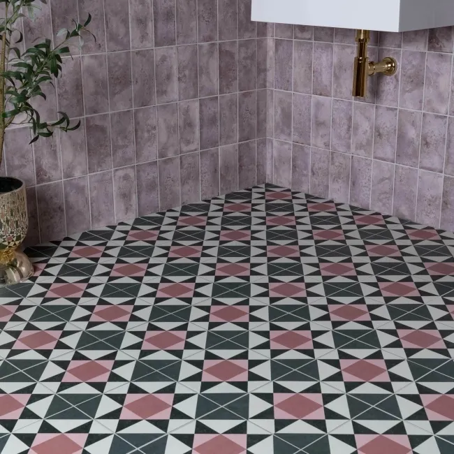 Geo Moroccan Pink Matt Patterned Wall and Floor Tiles