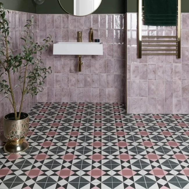 Geo Moroccan Pink Matt Patterned Wall and Floor Tiles