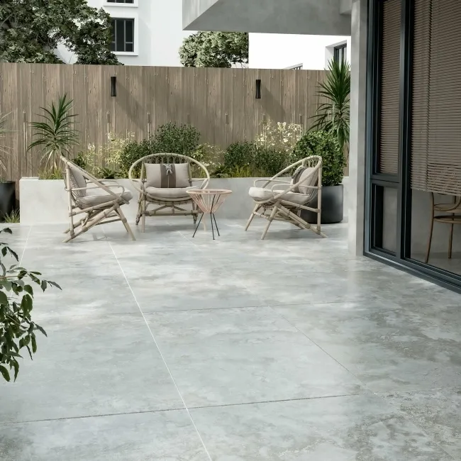 Mineral Grey Travertine Effect 20mm Porcelain Paving Slabs 1200x600