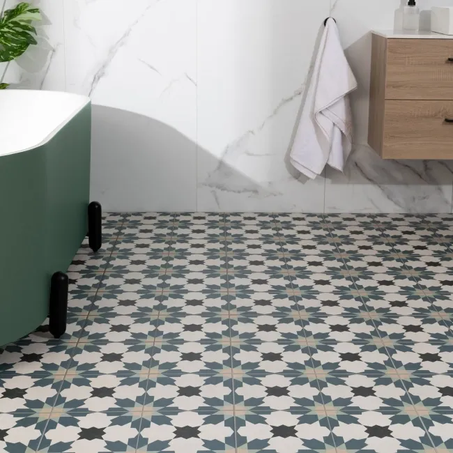 Sahara Bloom Blue Matt Patterned Wall and Floor Tiles