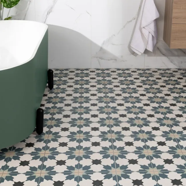 Sahara Bloom Blue Matt Patterned Wall and Floor Tiles
