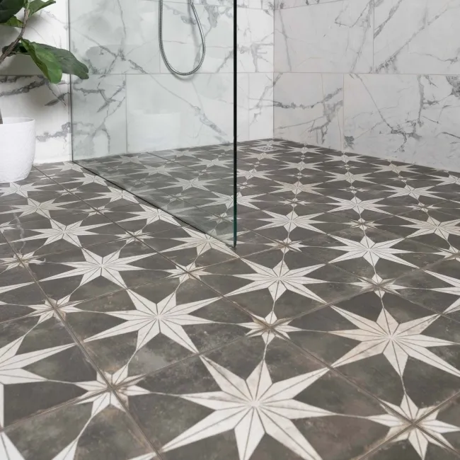 Scintilla Night Black Star Pattern Wall and Floor Tiles