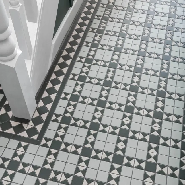 Churchill White & Green Corner Matt Victorian Tiles