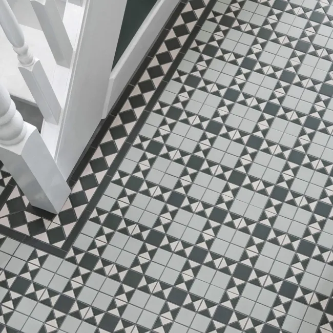 Churchill White & Green Corner Matt Victorian Tiles