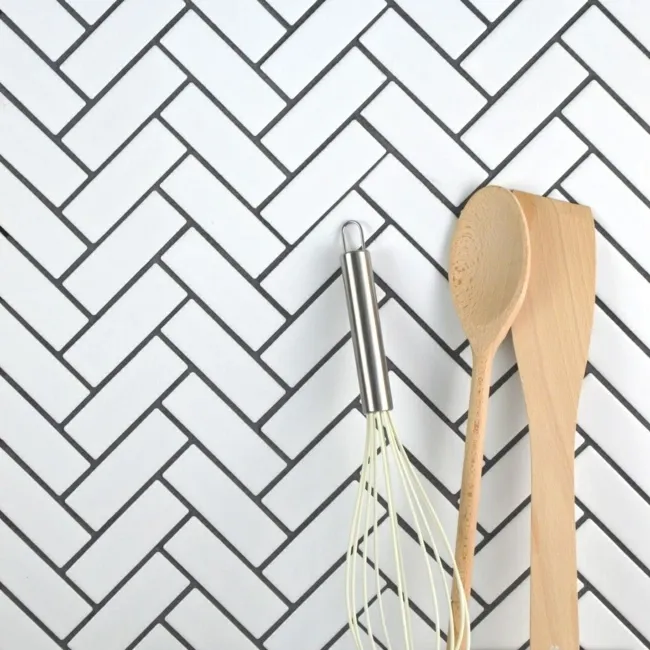 Pixel White Herringbone Matt 22x73 Mosaic Tiles