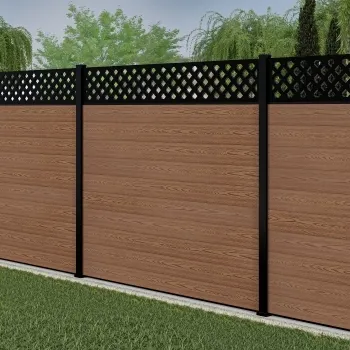 LuxeLine Composite Fence Panel Teak 6ft High - Lattice Decorative Screen with Aluminium Post