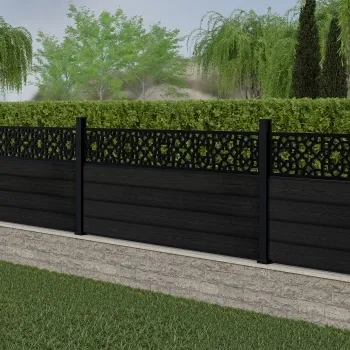 LuxeLine Composite Fence Panel Black 3ft High - Moroccan Decorative Screen with Aluminium Post
