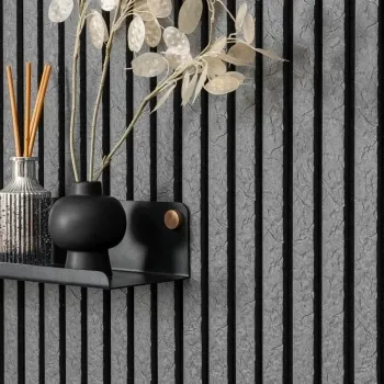 Trepanel Design® Grey Slate Effect Slat on Black Felt Wall Panels