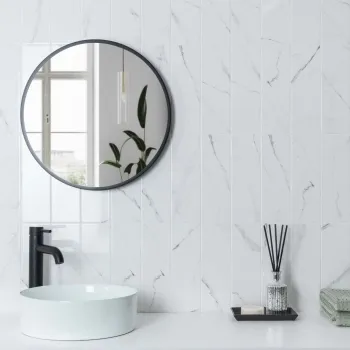 Vena Biana White Flat Gloss Marble Effect Metro 30x10 Wall Tiles