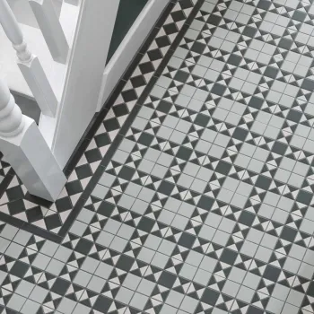 Churchill White & Green Corner Matt Victorian Tiles