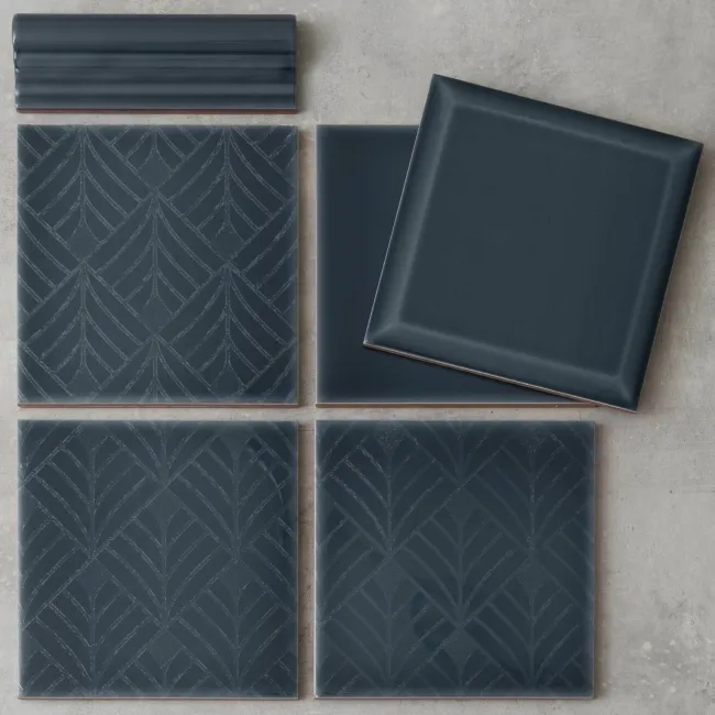 Capsule Dark Blue Grey Art Deco Engraved Decor Wall Tiles