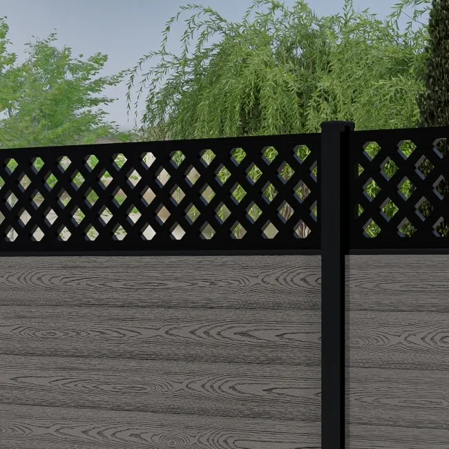 LuxeLine Composite Fence Panel Light Grey 6ft High - Lattice Decorative Screen with Buried Aluminium Post