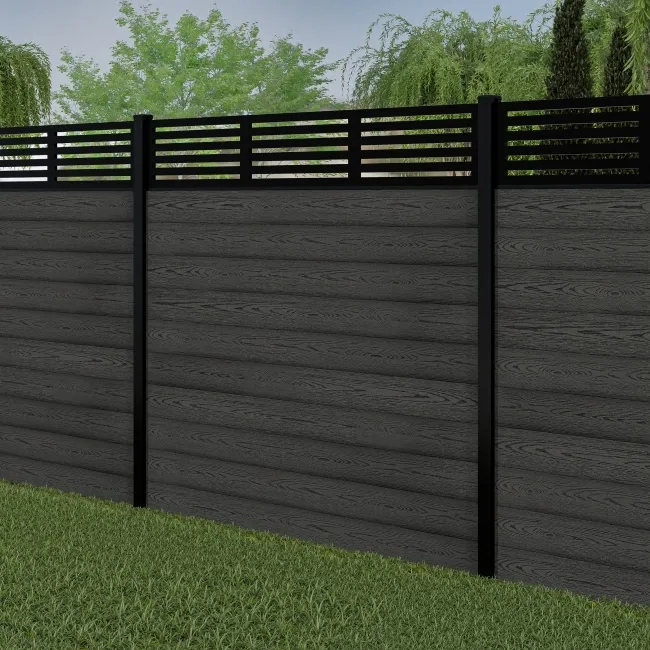LuxeLine Composite Fence Panel Dark Grey 6ft High - Slat Decorative Screen with Buried Aluminium Post