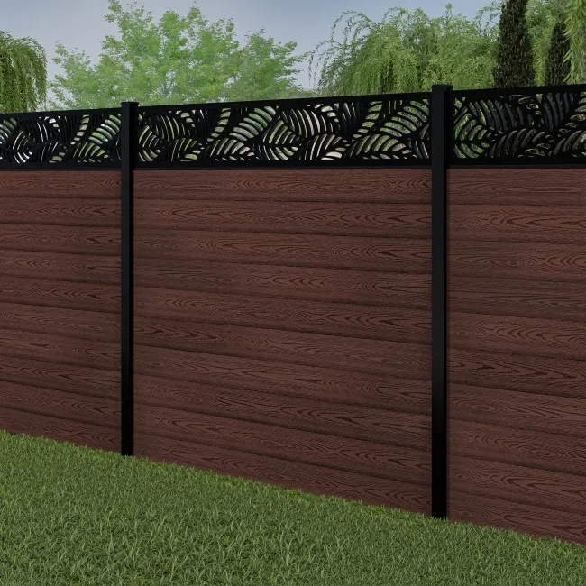 LuxeLine Composite Fence Panel Walnut 6ft High - Jungle Decorative Screen with Buried Aluminium Post