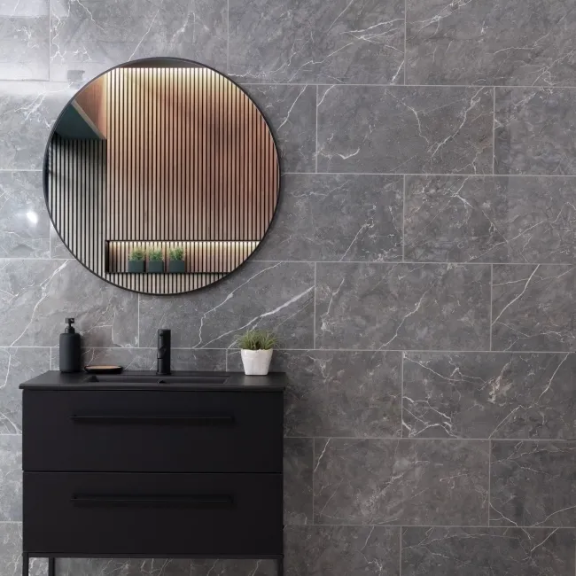 Belvedere Dark Grey Marble Effect 600x300 Tiles