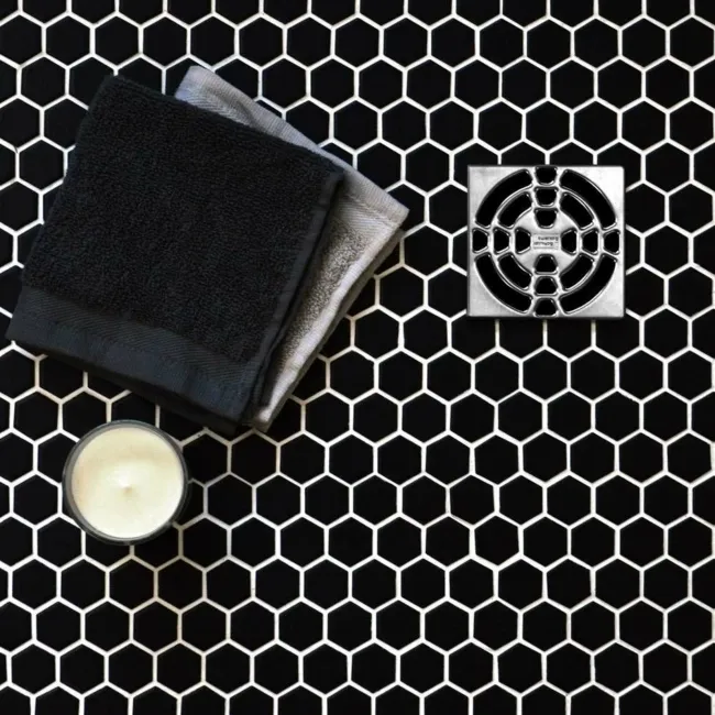 Pixel Black 23x23 Hexagon Matt Mosaic Tiles