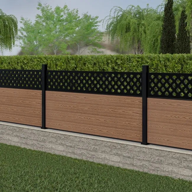 LuxeLine Composite Fence Panel Teak 3ft High - Lattice Decorative Screen with Aluminium Post