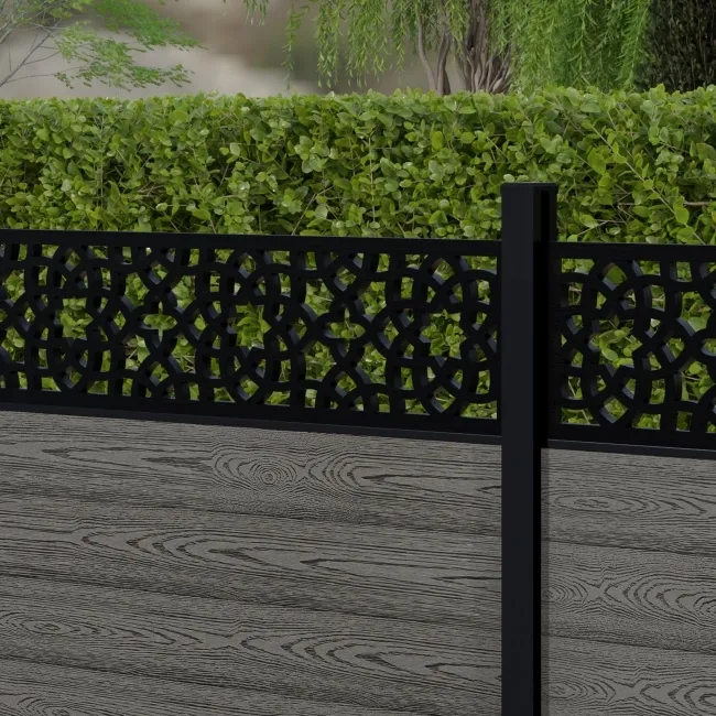 LuxeLine Composite Fence Panel Light Grey 3ft High - Moroccan Decorative Screen with Aluminium Post