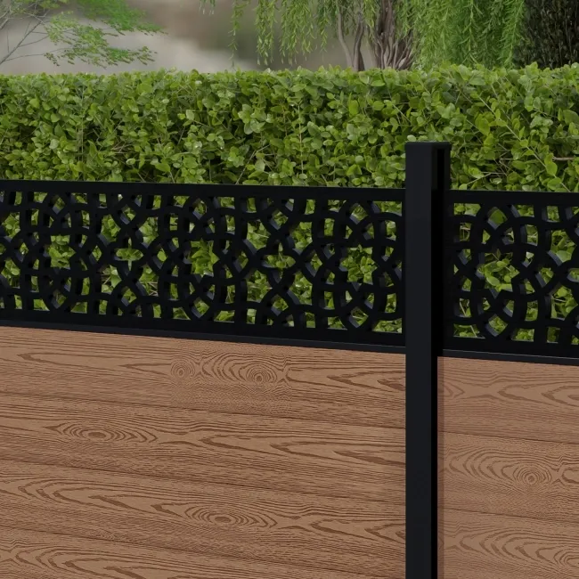 LuxeLine Composite Fence Panel Teak 3ft High - Moroccan Decorative Screen with Aluminium Post