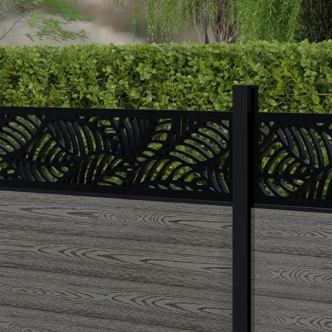 LuxeLine Composite Fence Panel Light Grey 3ft High - Jungle Decorative Screen with Aluminium Post