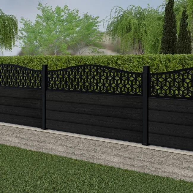 LuxeLine Composite Fence Panel Black 3ft High - Geometric Decorative Screen with Aluminium Post