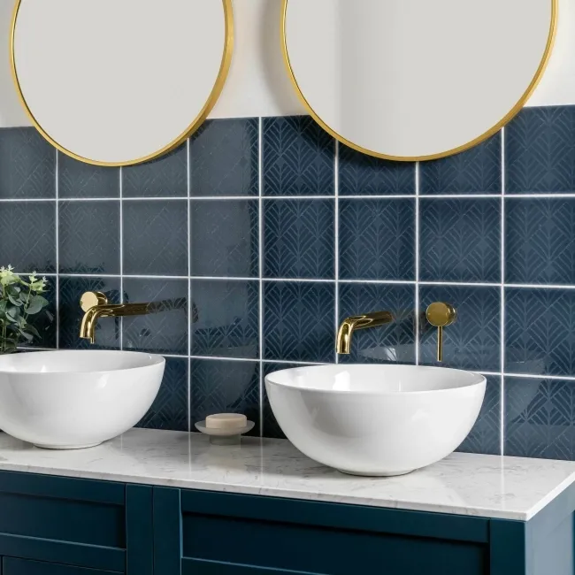 Capsule Dark Blue Grey Art Deco Engraved Decor Wall Tiles