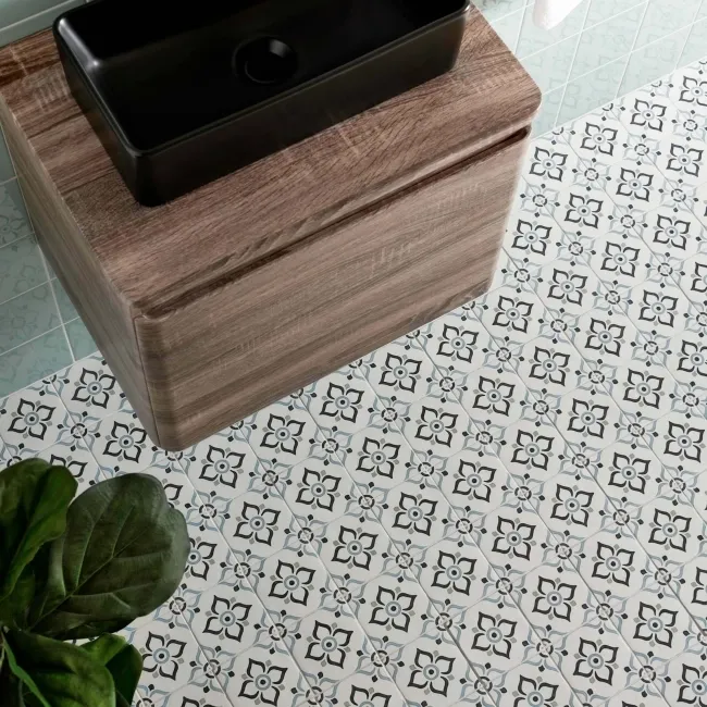 Dante Cross Blue Matt Patterned Wall and Floor Tiles