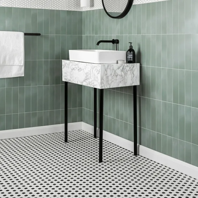 Pixel Chequer Hexagon White & Black Matt Mosaic Tiles