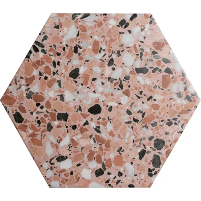 Terrazzo Pink Hexagon Nevada Porcelain Wall and Floor Tiles