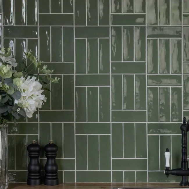 Hamlet Green Gloss Brick Wall and Floor Tiles