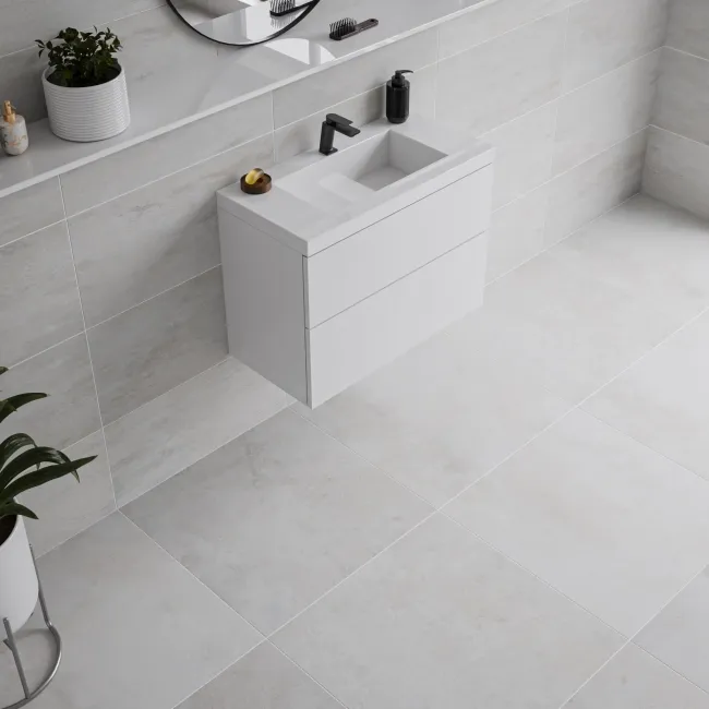 Foil Cloud White Metallic Stone Effect 600x600 Wall and Floor Tiles