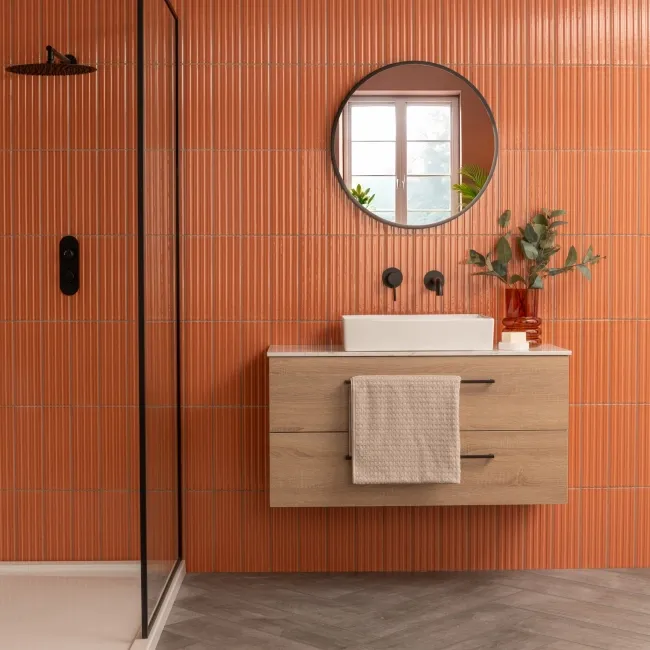 Ribbon Light Terracotta Orange Ridged Effect Ceramic Gloss Wall Tiles
