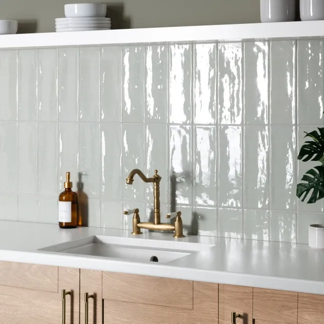 Rustic Sage Green Gloss Metro Wall Tiles