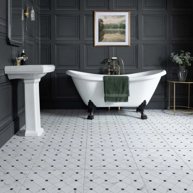 Canterbury Victorian White Matt Marble Patterned Tiles