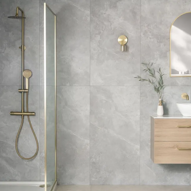 Trepanel Aqua Luxe® Grey Textured Natural Stone Effect Matt SPC Wall Panel 4 Pack (Covers 2.80 SQM)