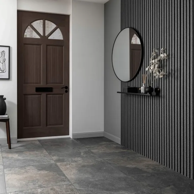 Trepanel Design® Grey Slate Effect Slat on Black Felt Wall Panels