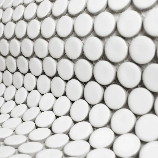 Pixel White Circular Porcelain Gloss Mosaic 19mm Tiles