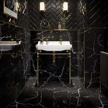 Marquina Black Polished Marble Effect 600x600 Wall and Floor Tiles