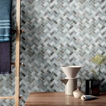 Tephra Metallic Moon Herringbone Mosaic Tiles