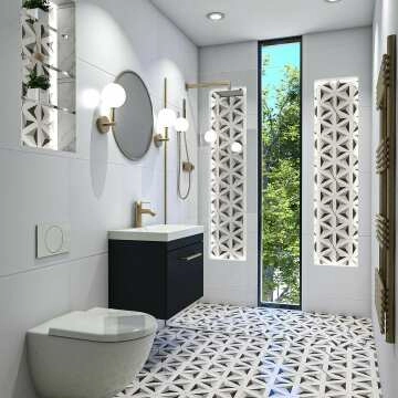 Contour Shadow Black and White Hexagon Patterned Floor Tiles