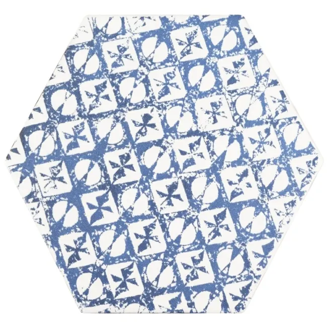 Souk Patchwork Hexagon Blue Patterned Matt Wall and Floor Tiles